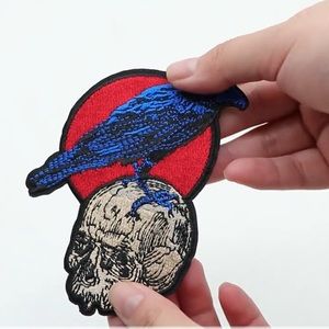 THE RAVEN bird and skull iron on patch NEW horror gothic dark poe